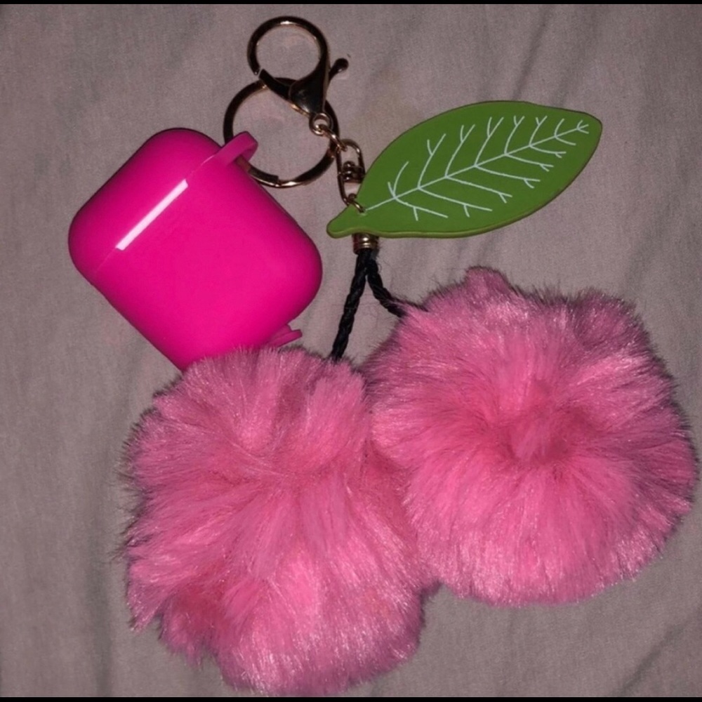 cute pompom cherry keychain airpods case